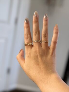 Gold Crystal Stack Rings Trio — Delicate Gold Layering Set